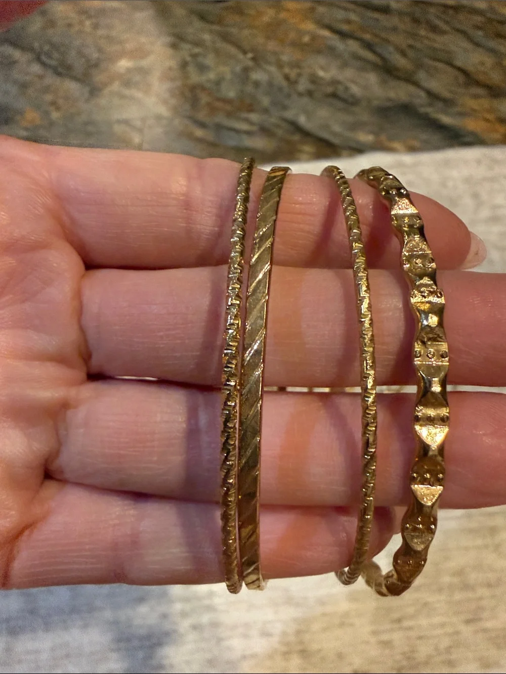 Gold Tone Textured Bangle Bracelet Set - Women Jewelry